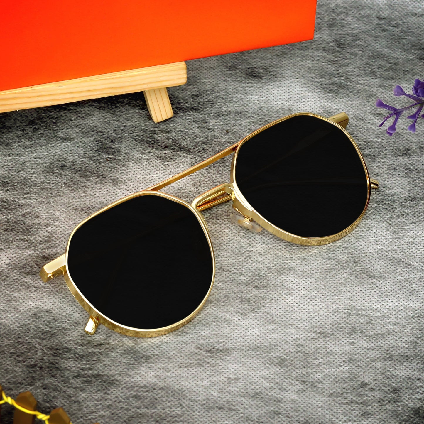 Oustler Gold And Black Unisex Sunglasses
