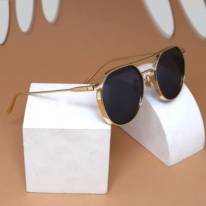 Yatrush Gold And Black Unisex Sunglasses