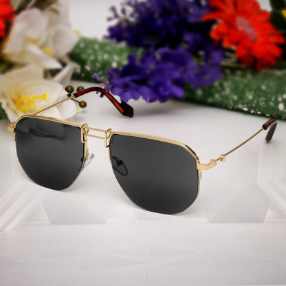 Optular Stylish Gold Black unisex Sunglasses