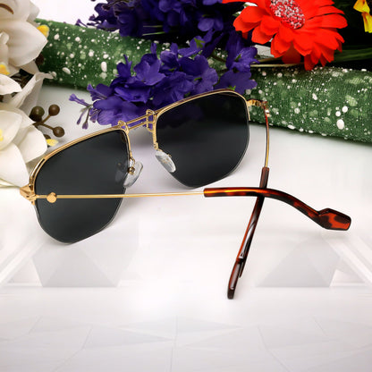 Optular Stylish Gold Black unisex Sunglasses