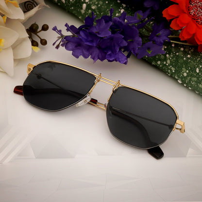 Optular Stylish Gold Black unisex Sunglasses