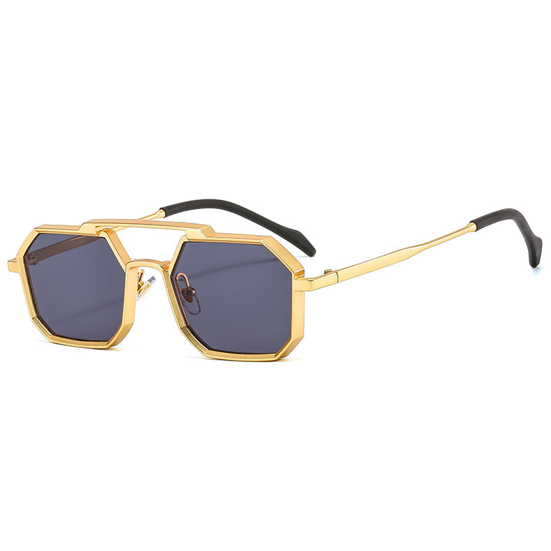 Toval Gold And Black Rectangle Sunglasses